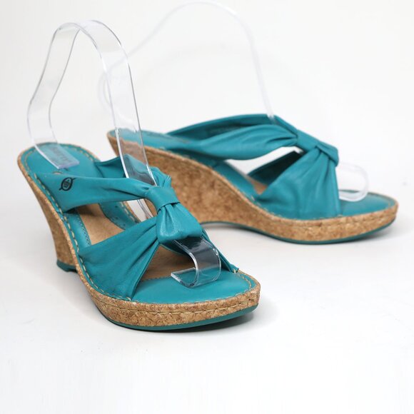 Born Driless Monte Carlo Leather Cork Wedge Sandal Turquoise Blue Strappy Mule - Picture 11 of 11